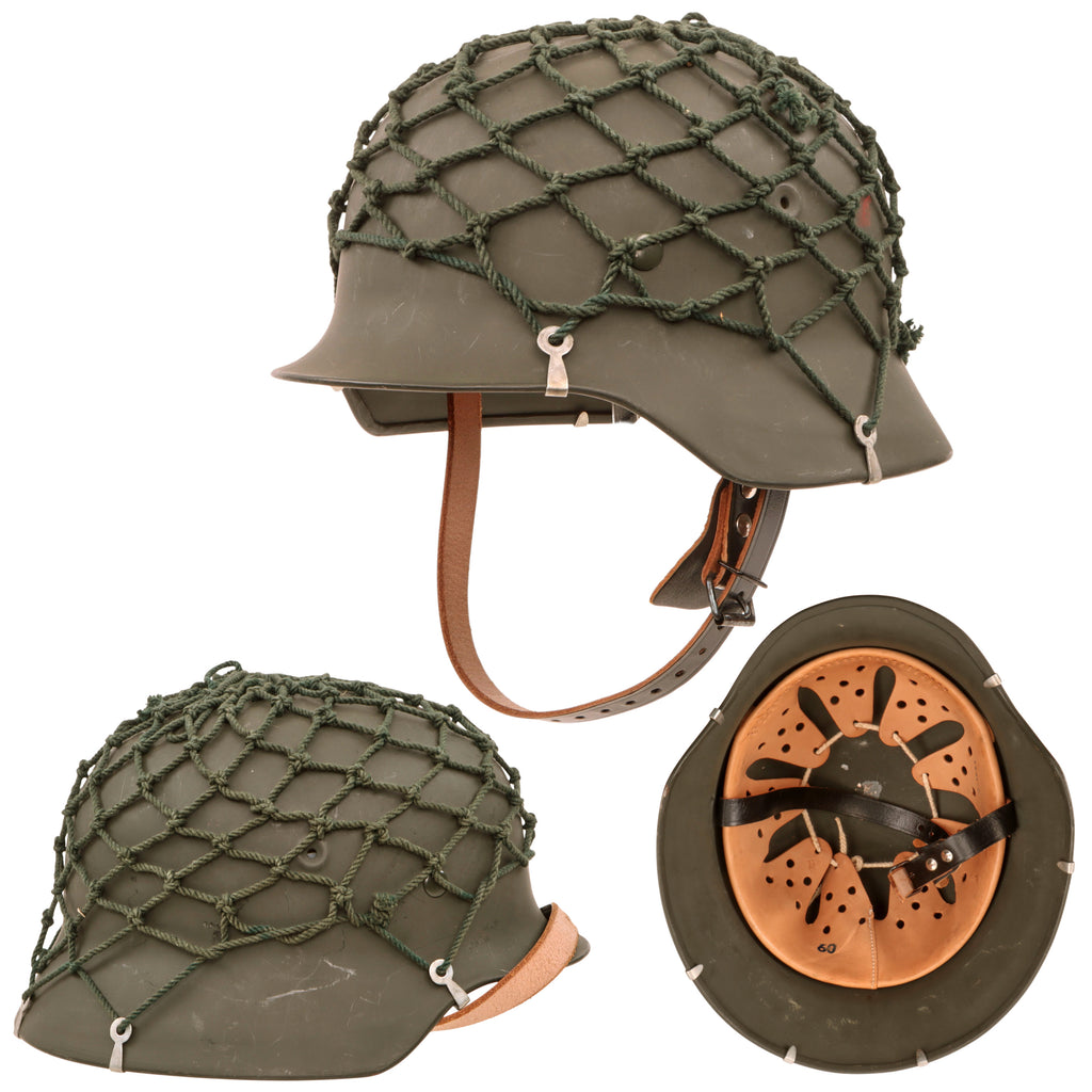 Original West German Bundesgrenzschutz M1953 M53 Steel Helmet with Net & Complete Liner - Size 60