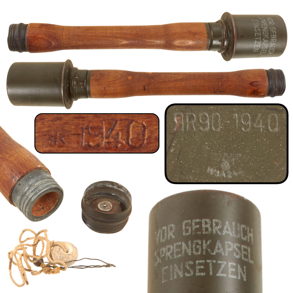 Original German WWII Inert 1940-Dated M24 Stick Grenade by Richard Rinker with Excellent Markings - Stielhandgranate Original Items