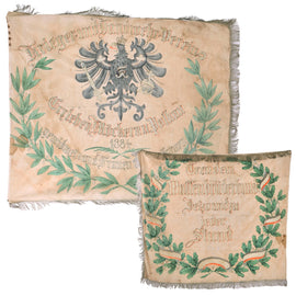 Original Imperial German Franco Prussian War 1884-Dated Warrior and Landwehr Association Veterans’ Flag with Fringe & Hand-Painted Prussian Eagle - 51 x 59”