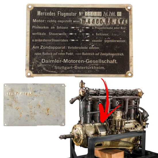 Original German WWI Mercedes D.III Daimler-Motoren-Gesellschaft Aircraft 6-Zylinder Engine Data Plate Original Items