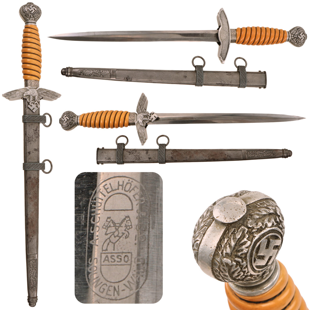 Original German WWII 2nd Model Luftwaffe Officer Dagger by Rare Maker Artur Schüttelhöfer & Co. with Scabbard