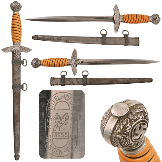 Original German WWII 2nd Model Luftwaffe Officer Dagger by Rare Maker Artur Schüttelhöfer & Co. with Scabbard