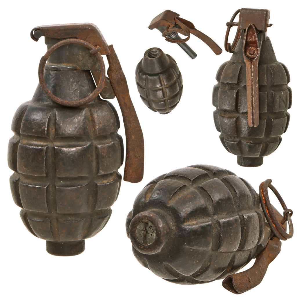 Original U.S. WWI Extremely Rare Inert Mk. I Defensive Grenade with Original Fuse and Lever - Excellent Original Items