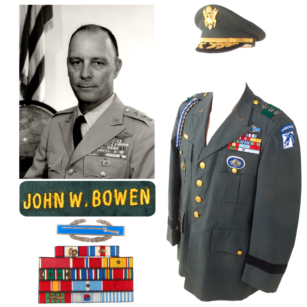 Original U.S. Cold War General John W. Bowen Uniform & Visor Cap with Custom-Made Ribbon Rack - Highly Decorated WWII 26th Infantry Regiment Commander Original Items