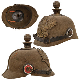 Original Imperial German WWI Prussian M1895 Artillery Ersatz Felt Pickelhaube “Kugelhelm” with Cockades & Chinstrap - Size 53