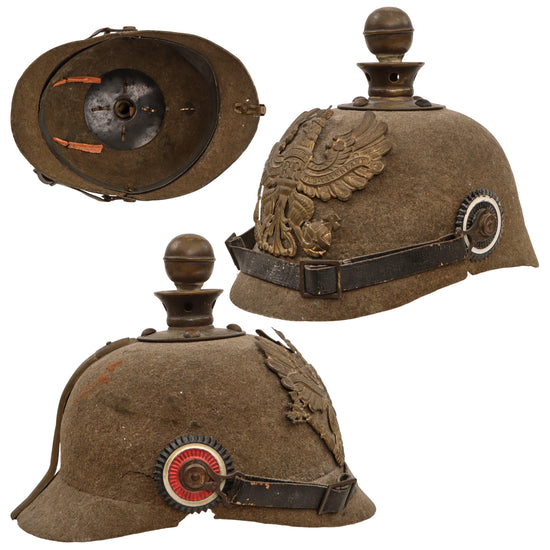 Original Imperial German WWI Prussian M1895 Artillery Ersatz Felt Pickelhaube “Kugelhelm” with Cockades & Chinstrap - Size 53 Original Items