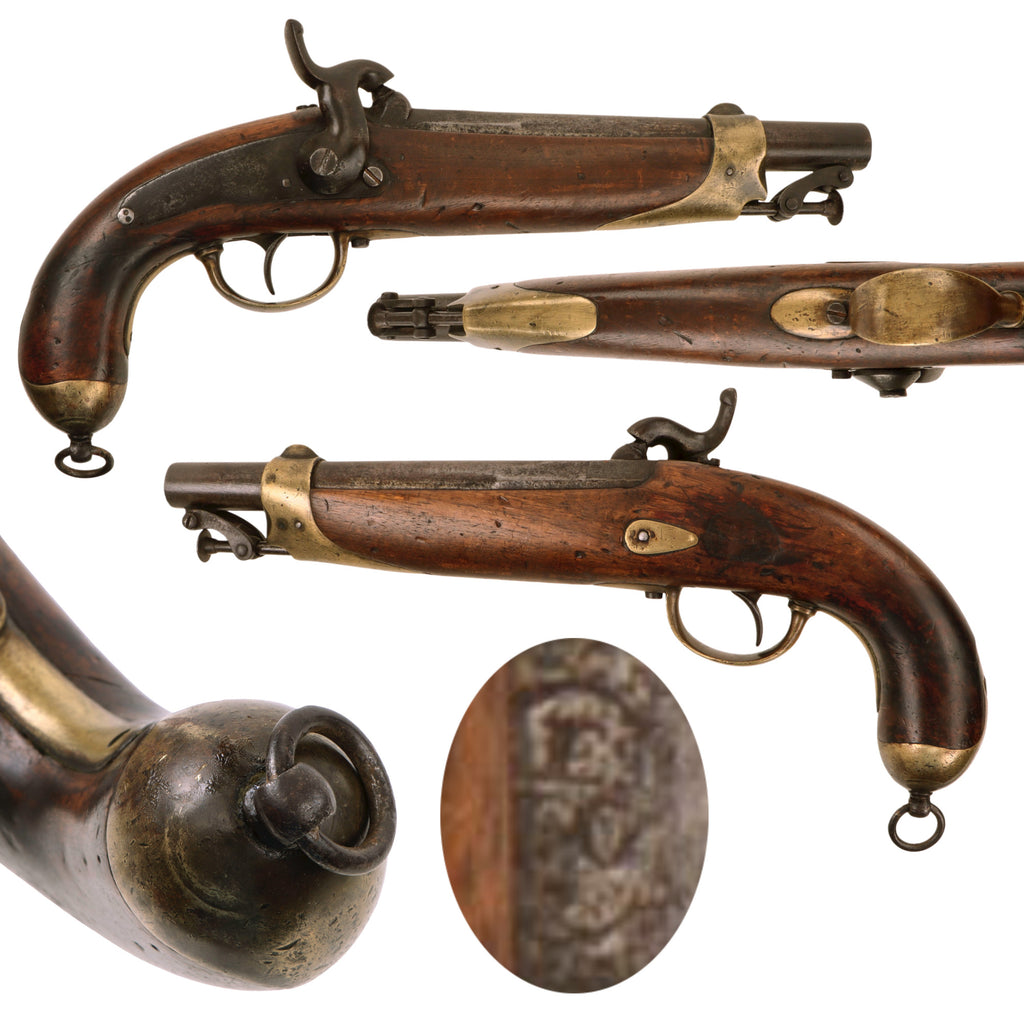 Original 19th Century Belgian Percussion Naval Pistol with Captured Ramrod - Circa 1850 Original Items