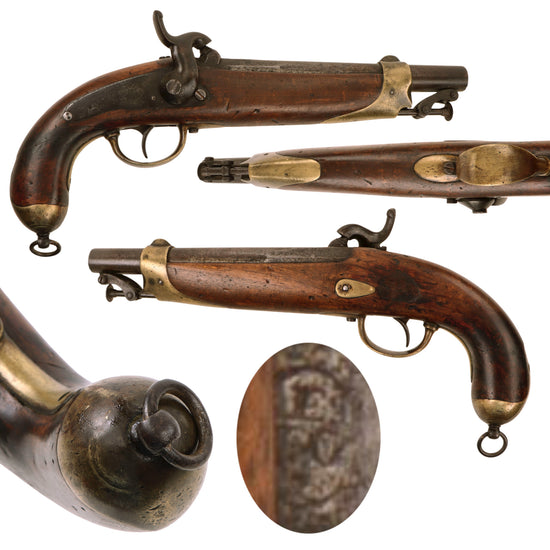 Original 19th Century Belgian Percussion Naval Pistol with Captured Ramrod - Circa 1850 Original Items