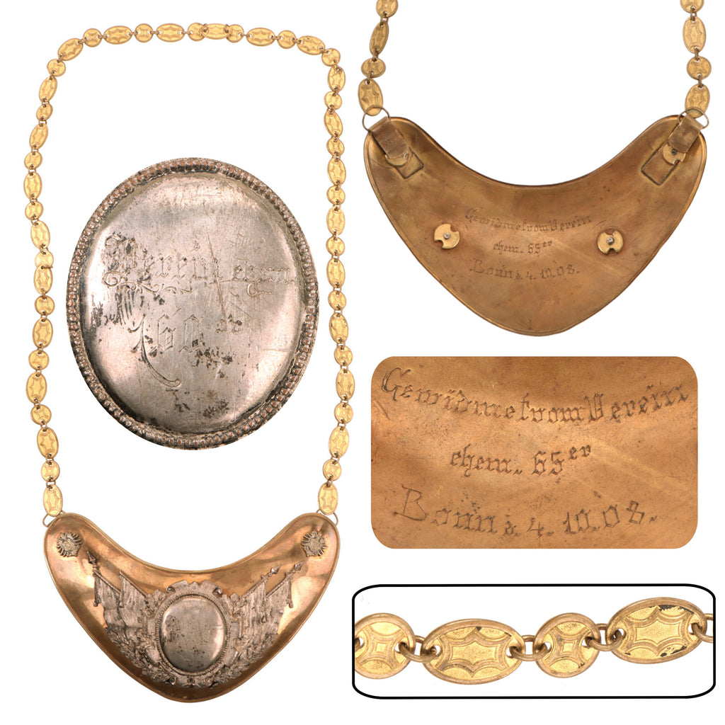 Original Imperial German Pre-WWI Hand-Engraved Veterans Organization Gorget with Original Chain - Dated 1908 Original Items