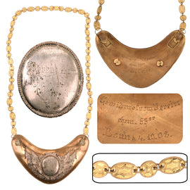 Original Imperial German Pre-WWI Hand-Engraved Veterans Organization Gorget with Original Chain - Dated 1908