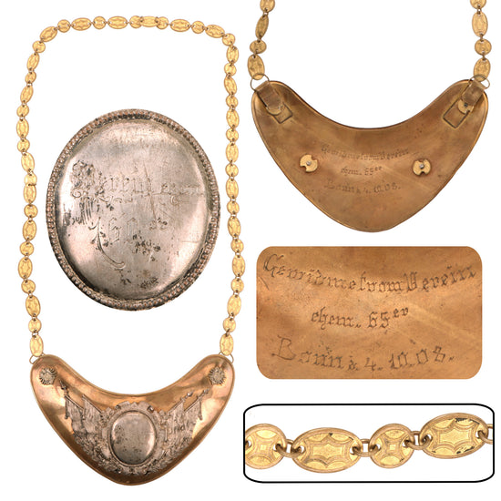 Original Imperial German Pre-WWI Hand-Engraved Veterans Organization Gorget with Original Chain - Dated 1908 Original Items