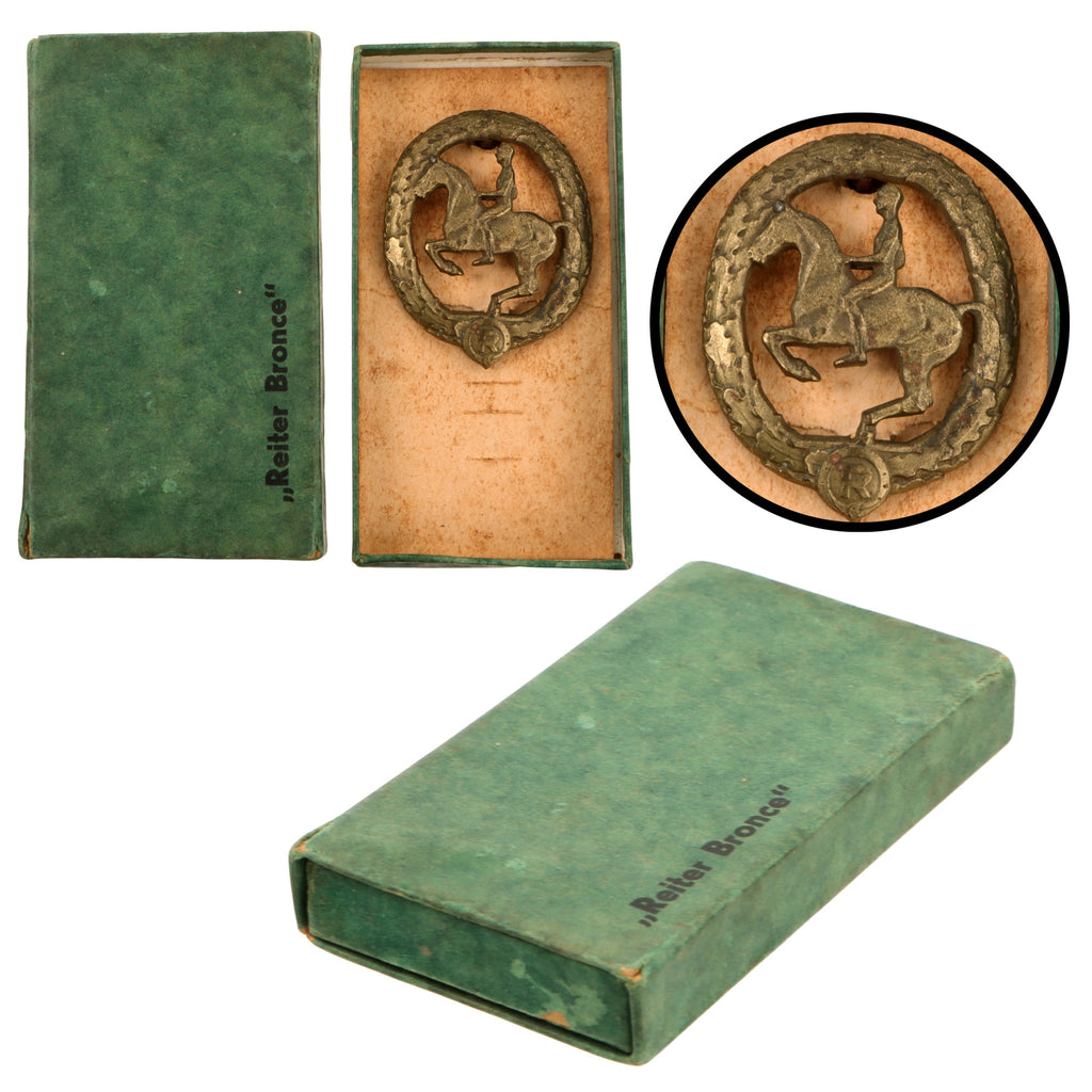 Original German WWII Era Cased Deutsches Reiterabzeichen 3rd Class Bronze Equestrian Badge by L. Chr. Lauer