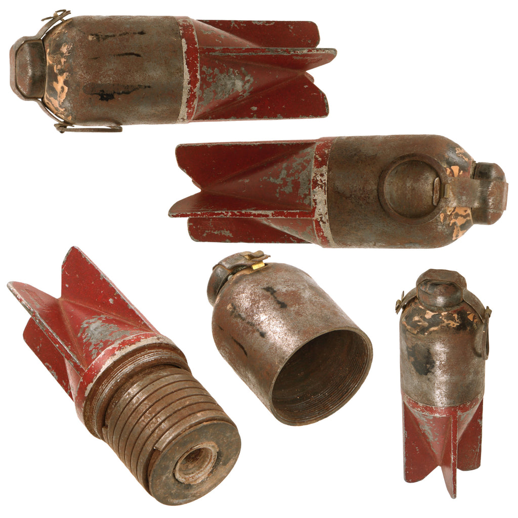 Original Italian WWII "Red Devil" Inert 45mm Brixia Model 35 Mortar Bomb with Retained Internal Shrapnel Coil by Armerie Gnutti Lumezzane - Dated 1941 Original Items