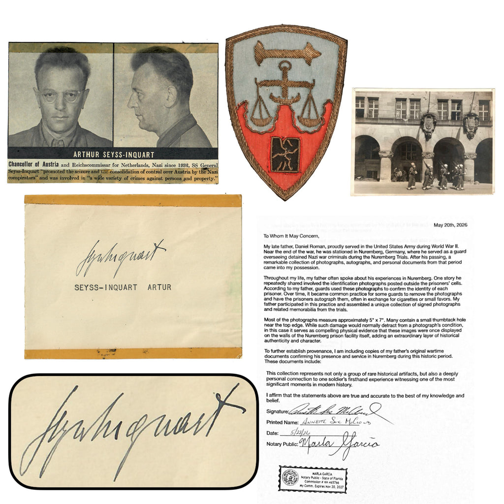 Original Nuremberg Trials Signature of Reichskommissar Artur Seyss-Inquart - Obtained Directly from a U.S. Army Guard, 1945–1946 - As Seen on The Cache with Alex Cranmer