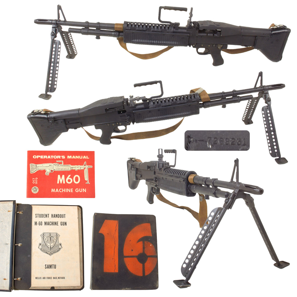 Original U.S. Vietnam War M60 Demilitarized Receiver Display Machine Gun with Manual, Student Handout, and Sling - Constructed from Original USGI Parts Original Items