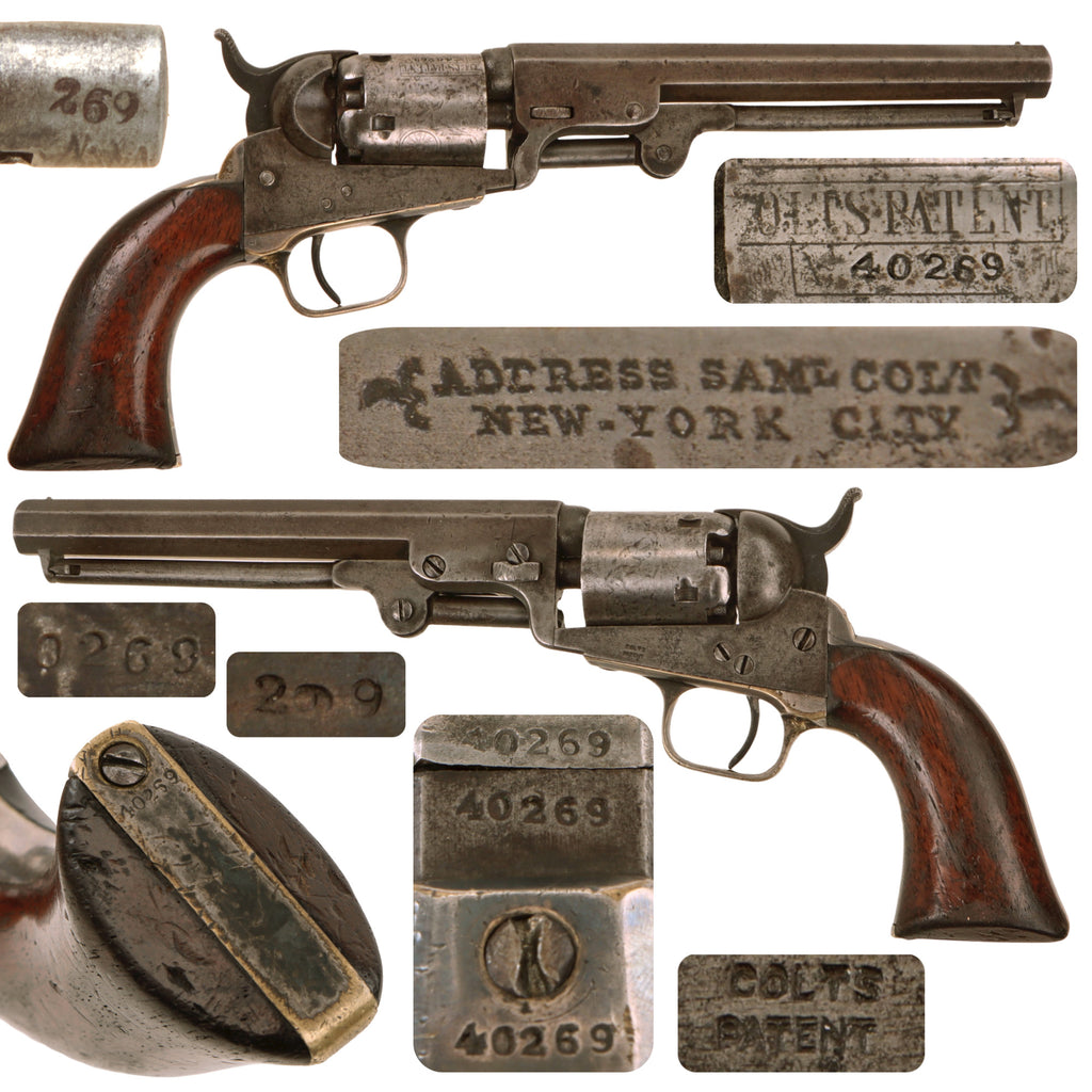 Original U.S. Pre Civil War Colt M1849 .31cal Pocket Percussion Revolver Made in 1852 with 6" Barrel and Excellent Bore - Matching Serial 40269 Original Items