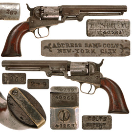 Original U.S. Pre-Civil War Colt Model 1849 Pocket .31 Caliber Percussion Revolver Made in 1852 with 6" Barrel and Excellent Bore - All Matching Serial No. 40269