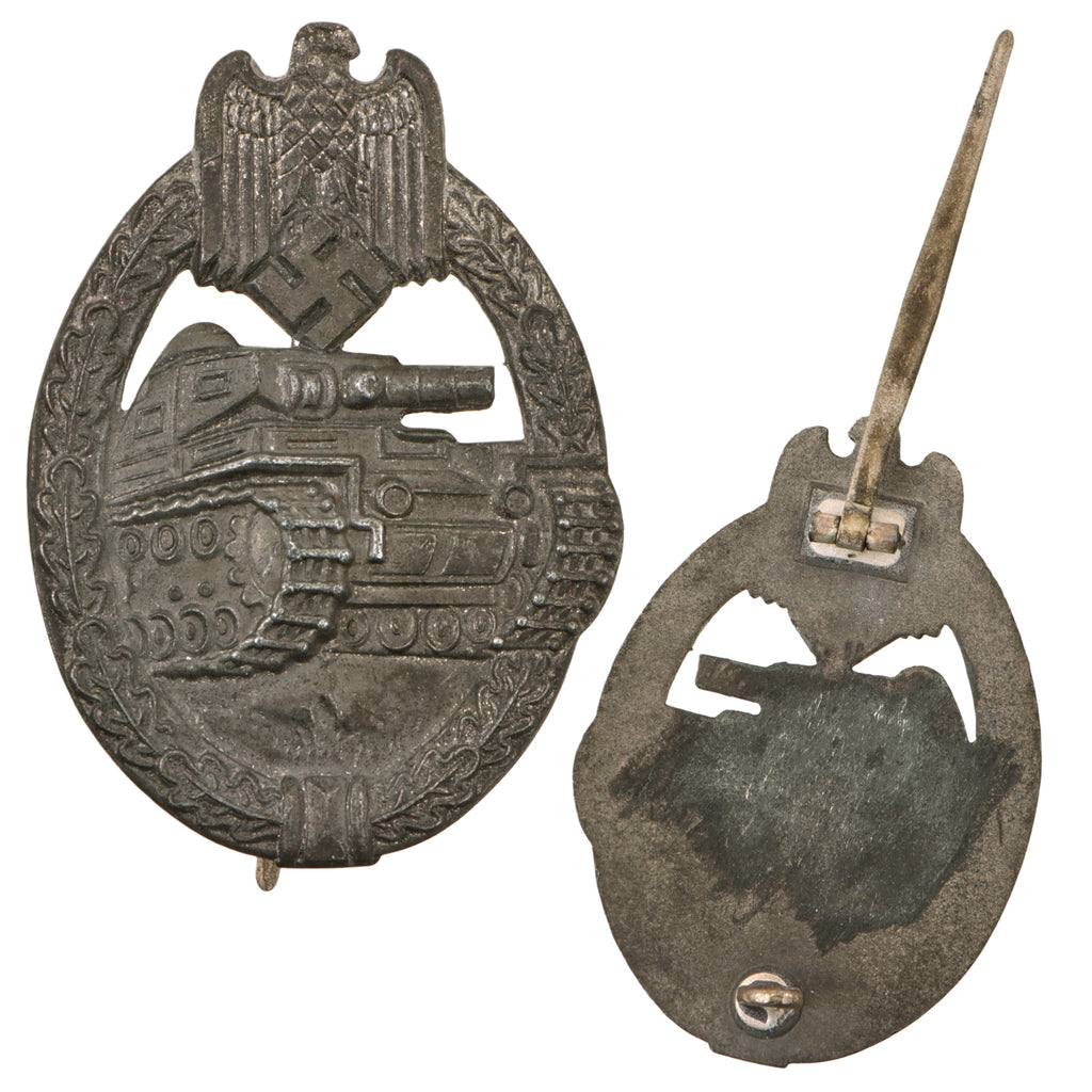 Original German WWII-Period Silver Grade Panzer Assault Badge - Vienna Design Attributed to Rudolf Souval - Broad Pin Variant Original Items
