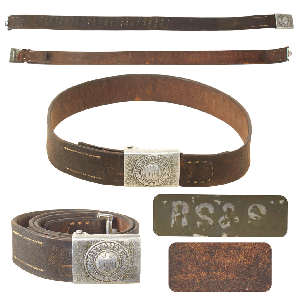 Original German WWII Early Heer Army EM/NCO Leather Belt with 1937 Dated Pebbled Aluminum Buckle by Richard Sieper & Söhne Original Items