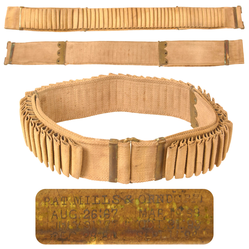 Original U.S. Spanish American War 1894 100-Round .30-40 Krag Double Ammunition Belt by Mills & Orndorff in Tan Original Items