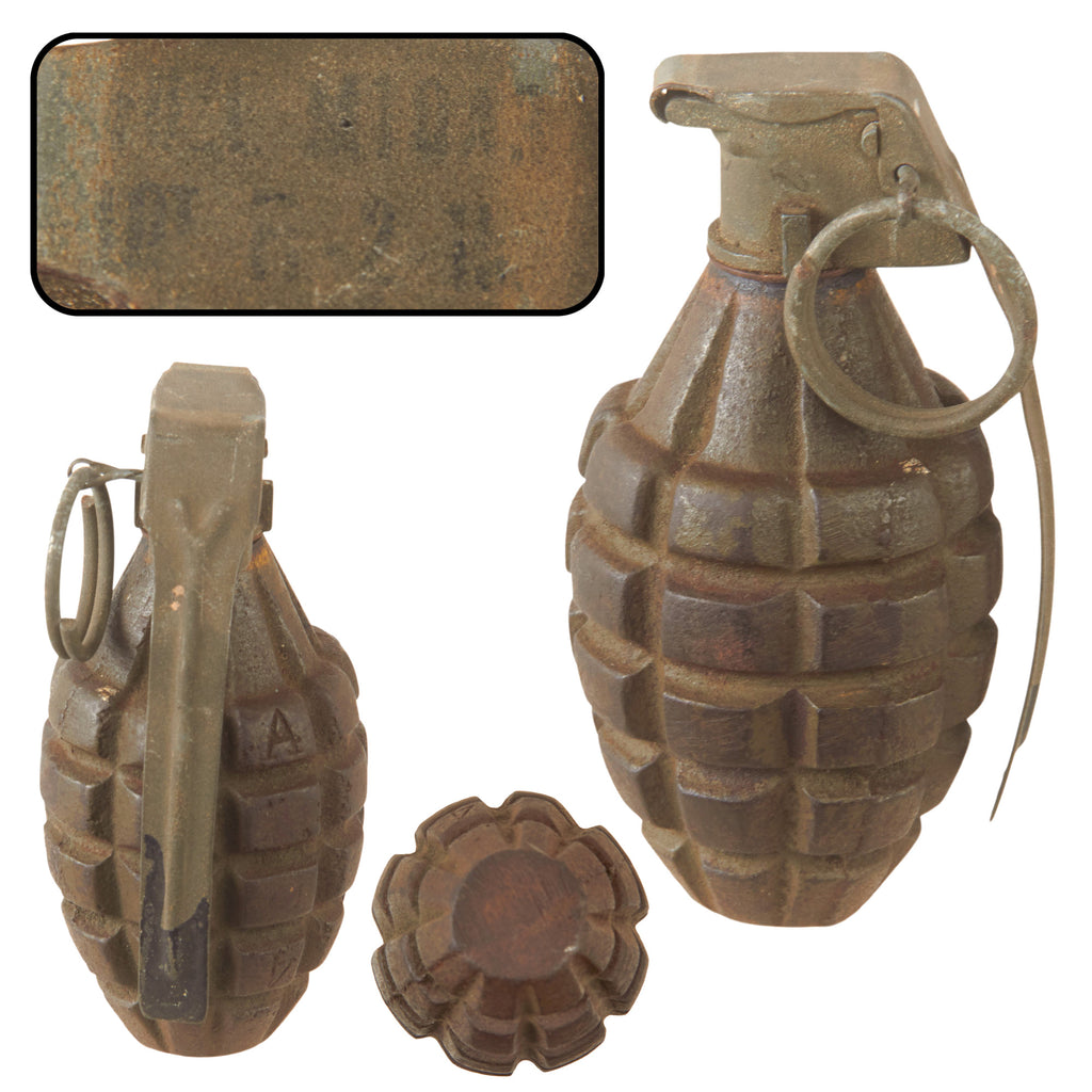 Original U.S. WWII Inert MkII Pineapple Grenade with Yellow Ring & M10A3 Fuze