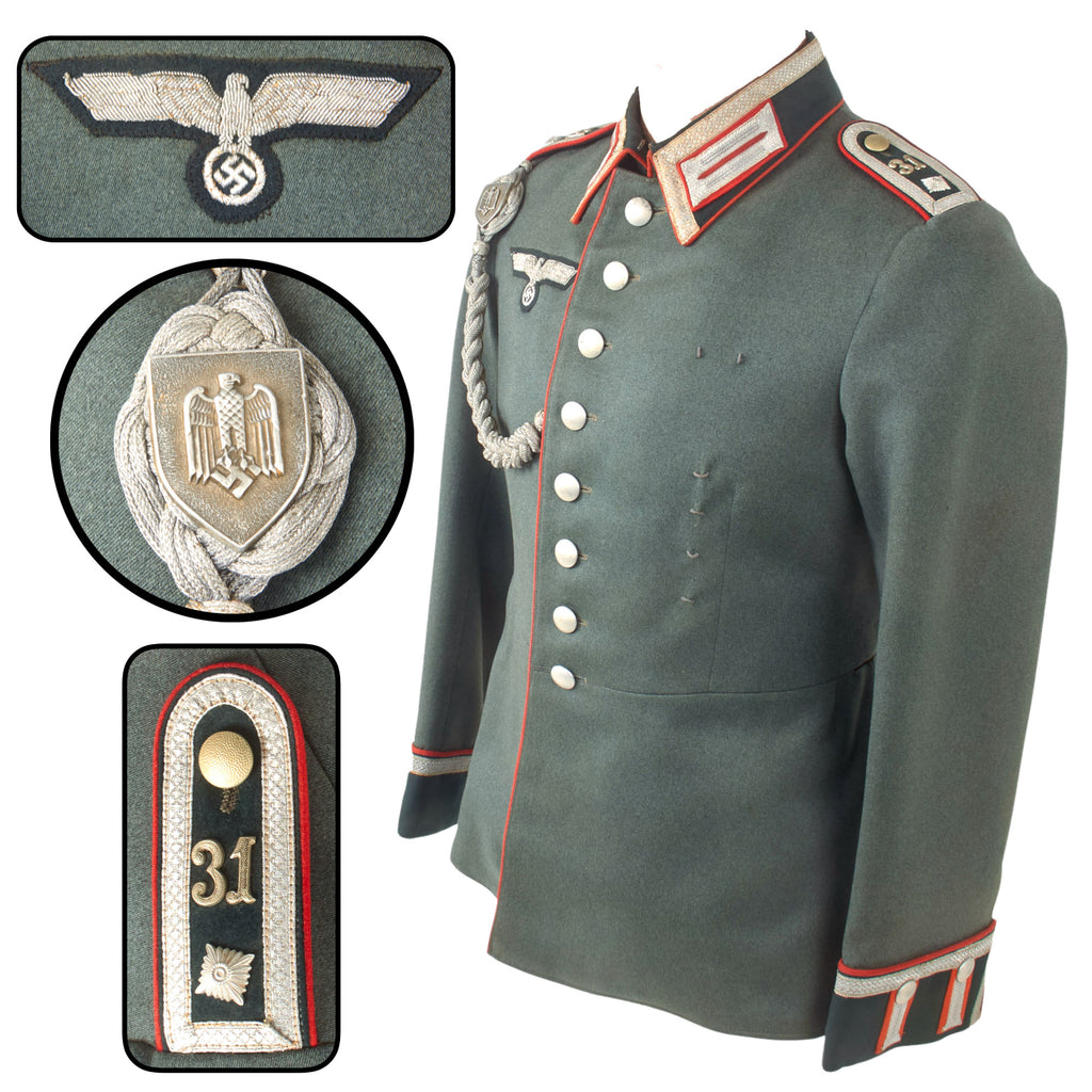 Original German WWII Heer Army 31st Artillery Regiment Feldwebel NCO M35 Waffenrock Dress Tunic with 1st Pattern Shooting Lanyard