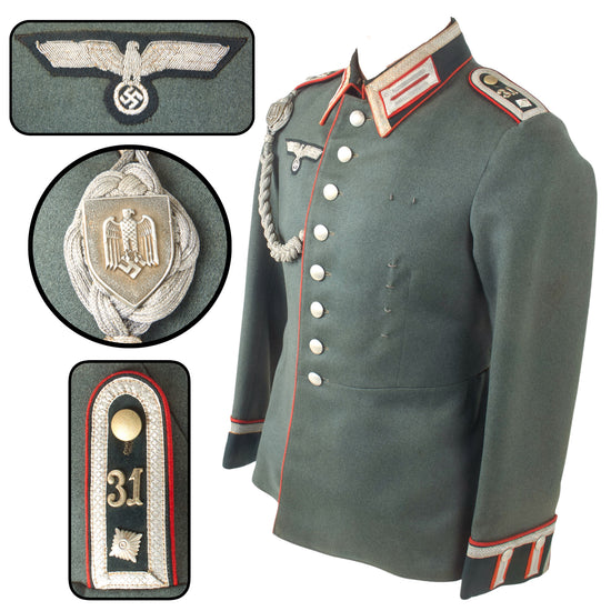 Original German WWII Heer Army 31st Artillery Regiment Feldwebel NCO M35 Waffenrock Dress Tunic with 1st Pattern Shooting Lanyard Original Items