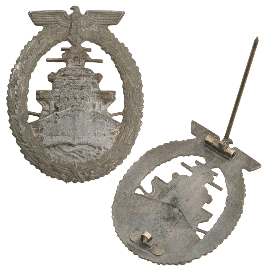 Original German WWII Kriegsmarine High Seas Fleet War Badge – Unmarked Late-War Zinc Construction Original Items