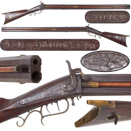 Original U.S. Pennsylvania Over & Under Swivel Breech Percussion Combination Gun Marked S ✳ C ✳ DANNER ✳ PA with .34cal Rifled Barrel, 21 Bore Fowling Barrel, Golcher Lock, and Set Trigger, Circa 1850