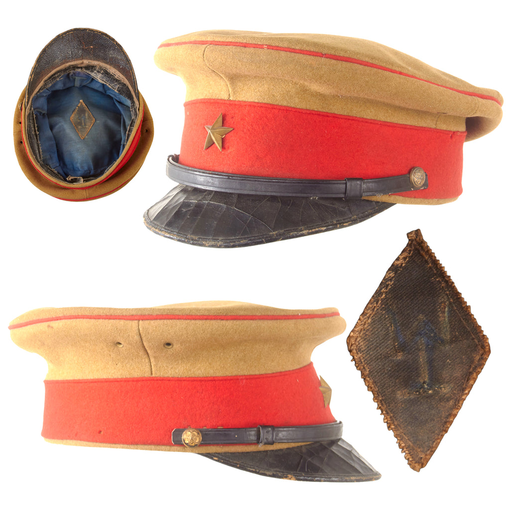 Original Pre-WWII Imperial Japanese Army Type 45 Officer Visor Cap with Oilcloth Sweatband & Chinstrap
