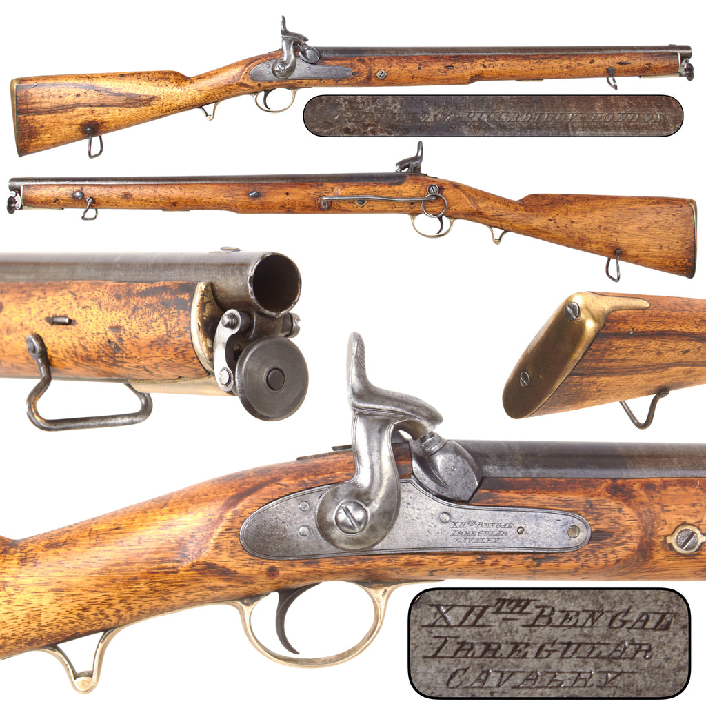Original British East India Company 12th Bengal Irregular Cavalry Percussion Saddle Ring Carbine by Garden, 200 Piccadilly, with White Metal Mounts, Circa 1851