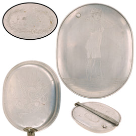 Original U.S. WWI M1910 Mess Kit Trench Art with Depiction of Girl at Beach & American Flag Eagle Motif