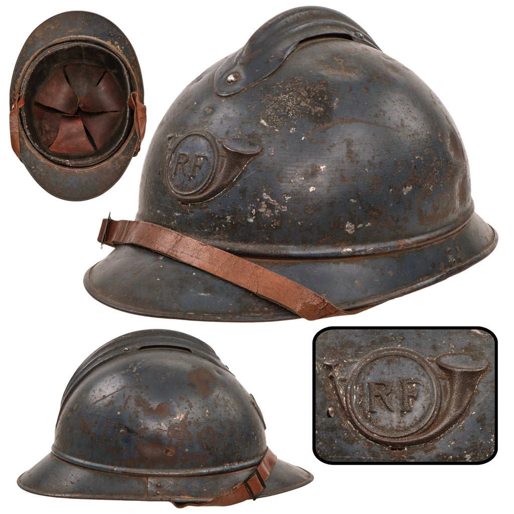 Original French WWI M1915 Adrian Mountain Trooper Chasseurs Helmet with Liner & Chinstrap - Horizon Blue