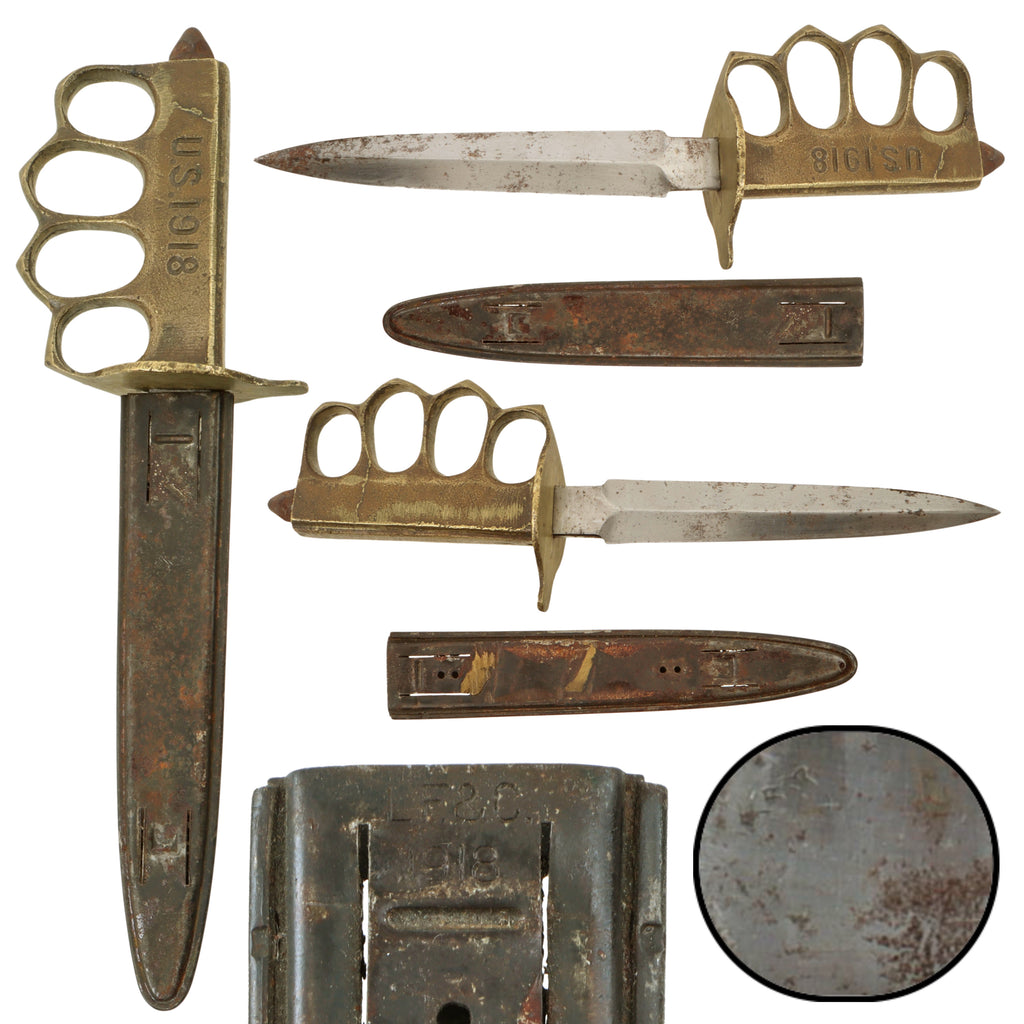 Original U.S. WWI Service-Worn Model 1918 Mark I Trench Knife by L. F. & C. with L. F. & C. Steel Scabbard
