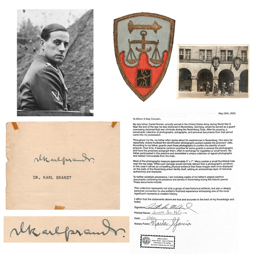 Original Nuremberg Trials Signature of Dr. Karl Brandt Acquired Directly from a U.S. Army Guard Who Served at the Nuremberg Prison, 1945-1946