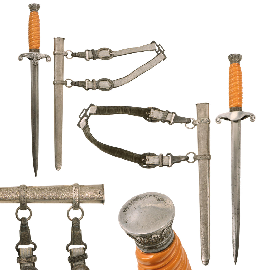 Original German WWII Heer Army Officer Dagger with Scabbard and Hanger - Unmarked Blade Original Items