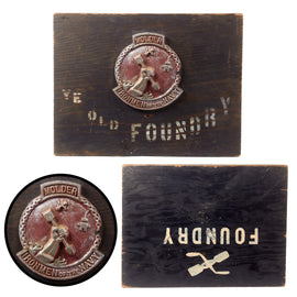 Original U.S. WWII Era “Ye Old Foundry” Navy Ship’s Onboard Foundry Shop Sign with “MOLDER IRON MEN OF THE NAVY” Lead Plaque - 15 ¼ x 19”