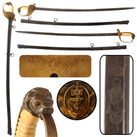 Original Imperial German WWI Engraved Kaiserliche Marine Officer’s Damascus Sword & Scabbard Named to von Parpart Family Member