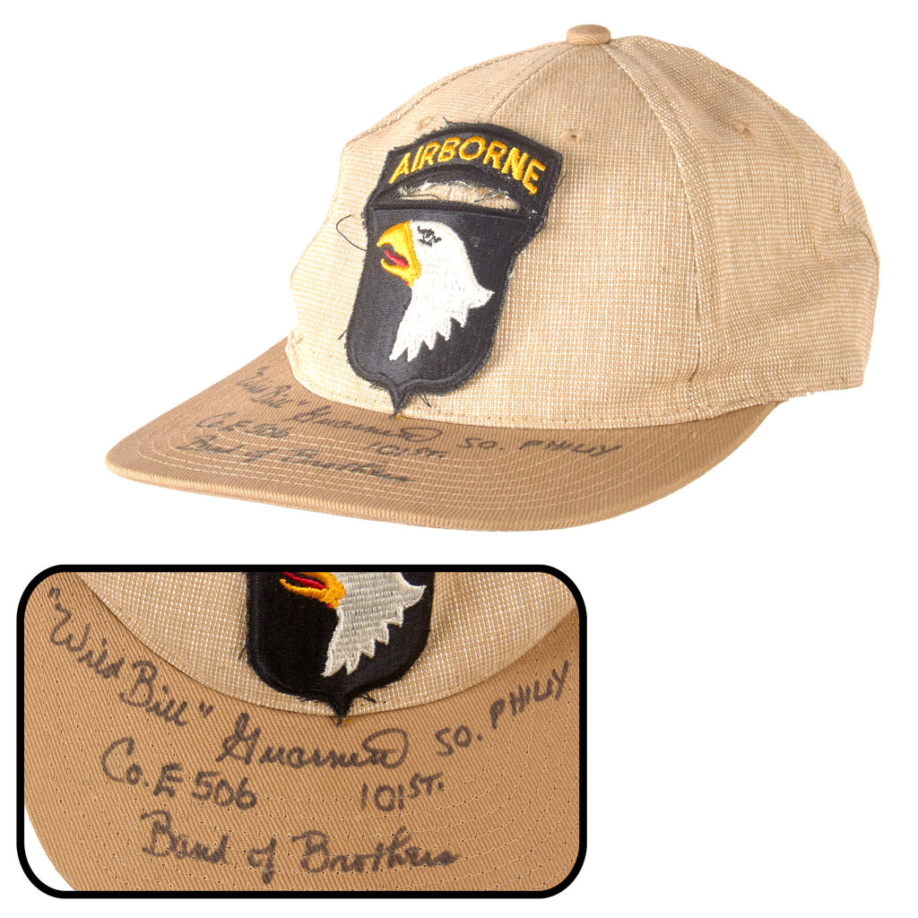 Original U.S. WWII Band of Brothers Baseball Cap Signed by William J. “Wild Bill” Guarnere with 101st Airborne Patch Original Items