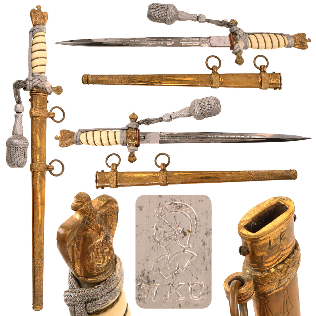 Original German WWII Kriegsmarine 2nd Model Naval Dagger by W.K.C. Waffenfabrik with Lightning Bolt Scabbard and Portepee