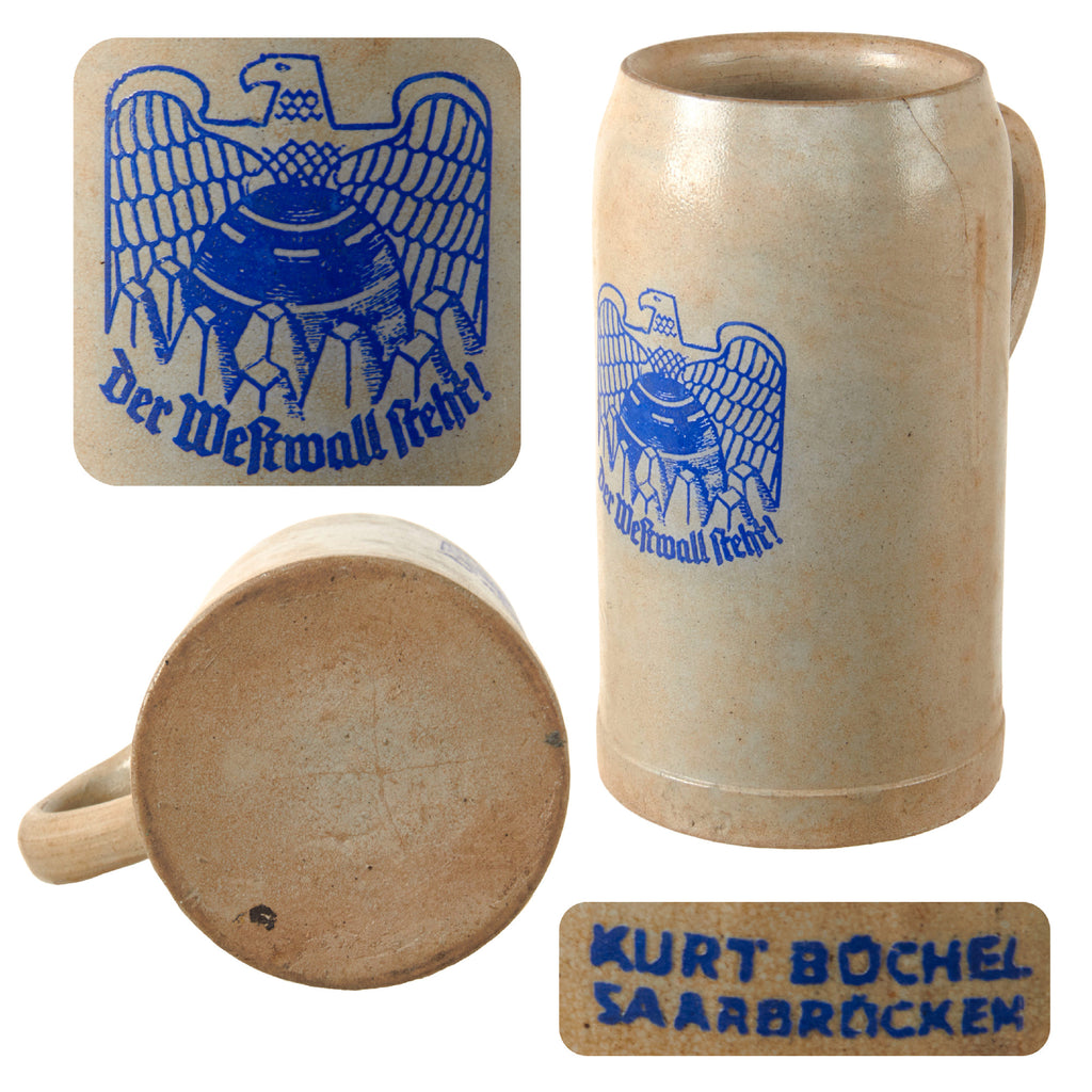 Original German Pre-WWII Western Wall "Siegfried Line" Stoneware Beer Stein by Kurt Büchel of Saarbrücken Original Items