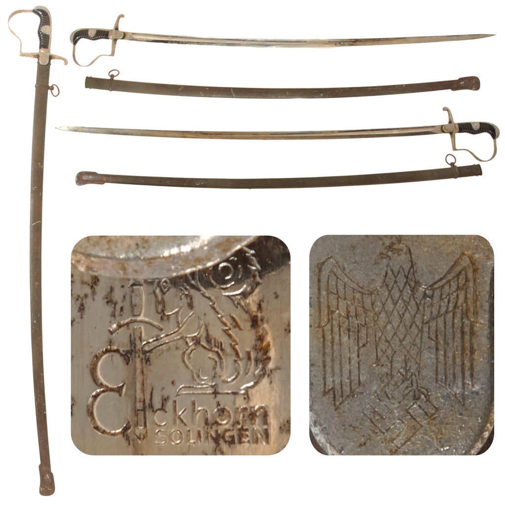 Original German WWII NCO Dove's Head Sword by Carl Eickhorn with Steel Scabbard - 1935-41 Trademark