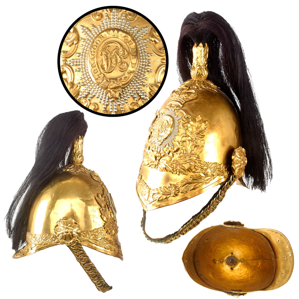 Original British Crimean War Era Pattern 1847 7th (The Princess Royal’s) Dragoon Guards Brass Cavalry Helmet with Horsehair Plume - No Liner Original Items