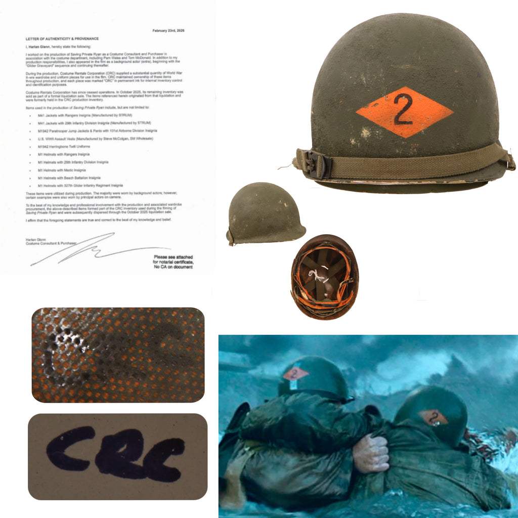 Original U.S. M1 Helmet Used in Saving Private Ryan – 2nd Ranger Battalion – With Copy of Notarized Letter of Authenticity Original Items