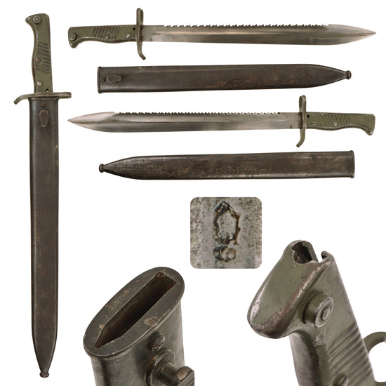 Original German WWI Steel Hilt Ersatz M1898/05 Butcher Sawback Bayonet with Scabbard - Carter Type EB42A Original Items