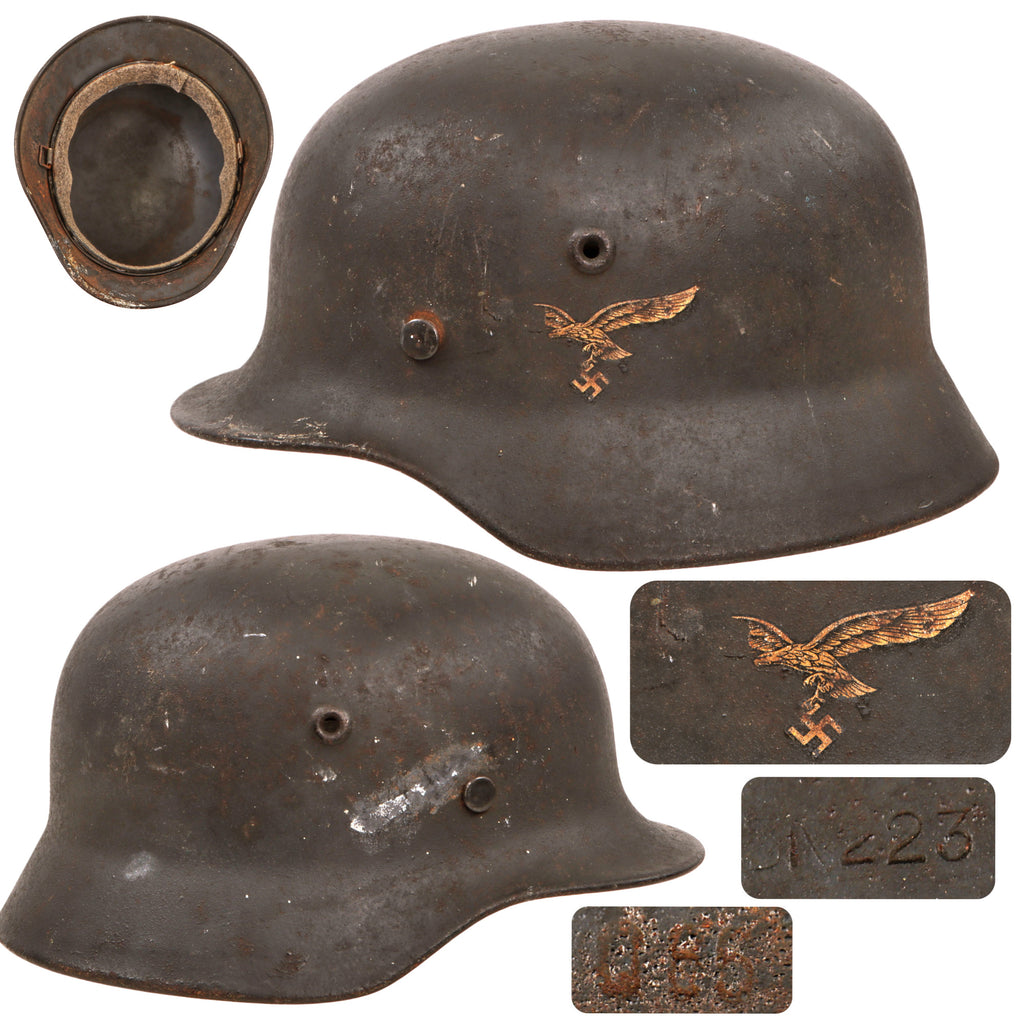 Original German WWII Luftwaffe Single Decal M40 Steel Helmet with Partial 59cm M31 Liner, Stamped Q66
