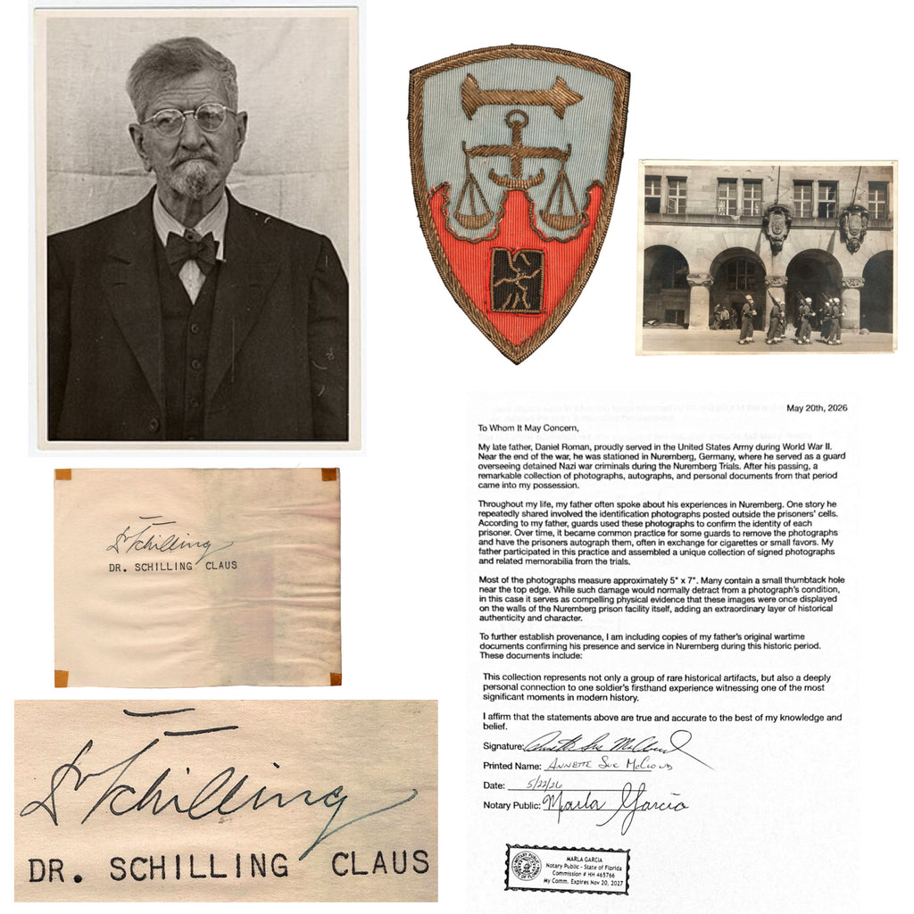 Original Nuremberg Trials Signature of Dr. Claus Schilling Acquired Directly from a U.S. Army Guard Who Served at the Nuremberg Prison, 1945-1946