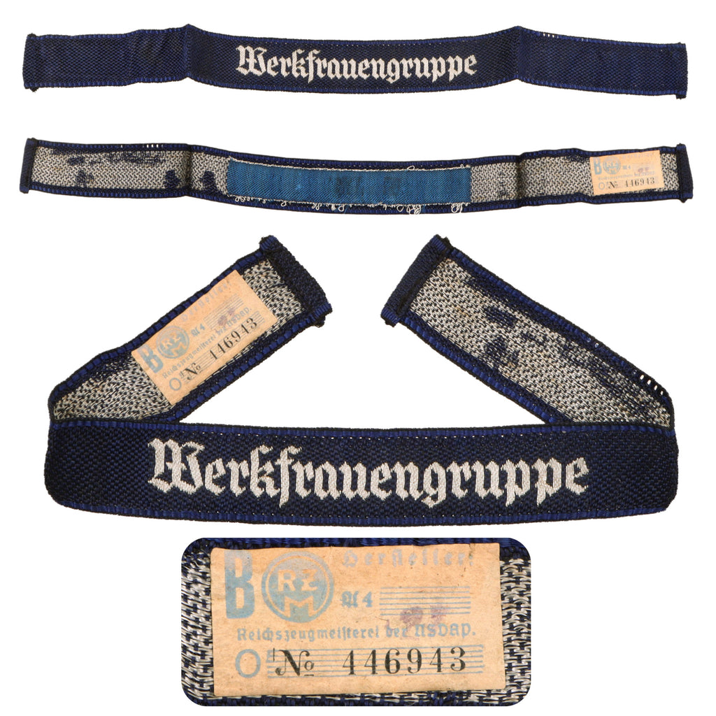 Original WWII German BEVO Werkfrauengruppe DAF Labor Front Female Auxillary Cuff Title with RZM Tag