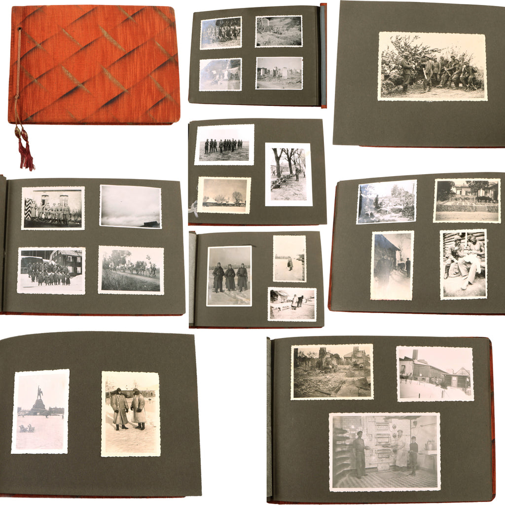 Original German WWII Heer Army Eastern Front Personal Photo Album with Picture of Comrade Artyom Monument in Bakhmut, Ukraine - 98 Photos