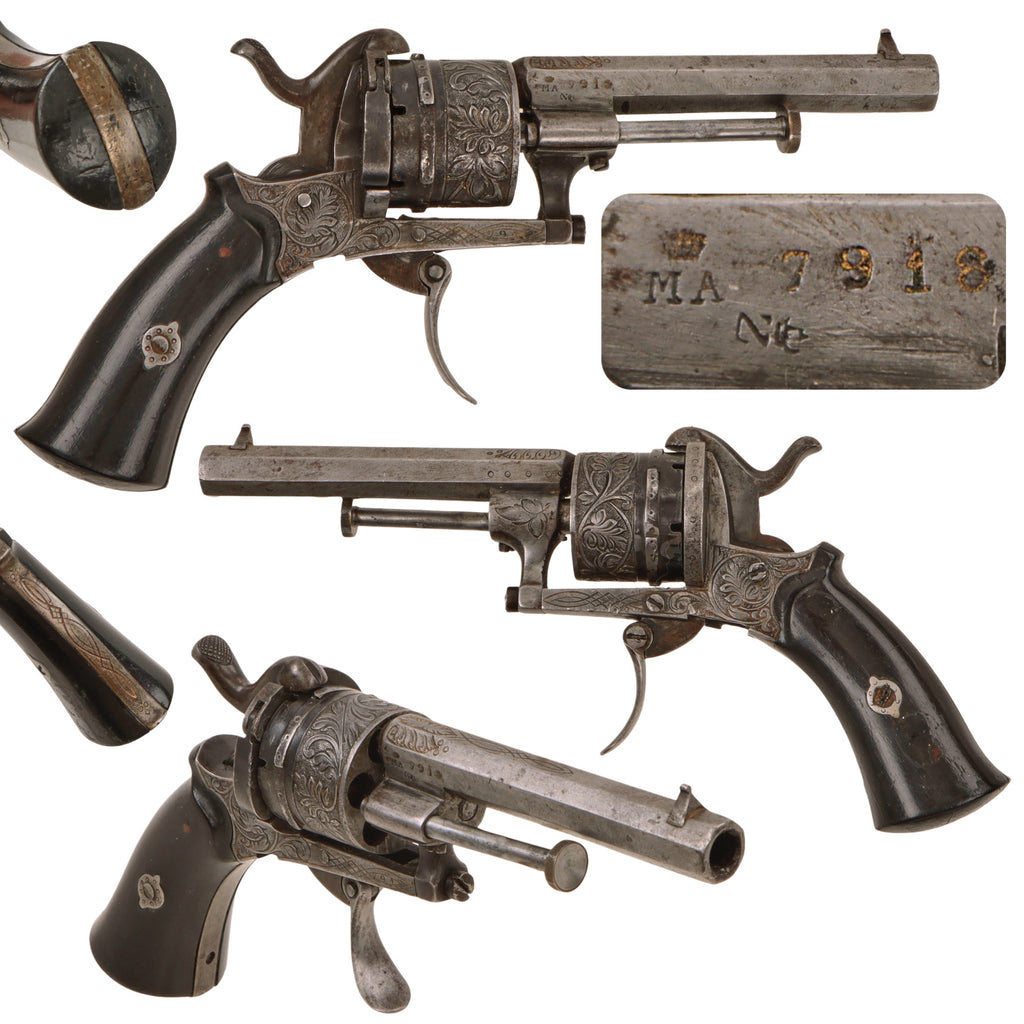 Original U.S. Civil War Era Belgian 7mm Pinfire Double Action Pocket Revolver, Circa 1860, Serial No. 7918
